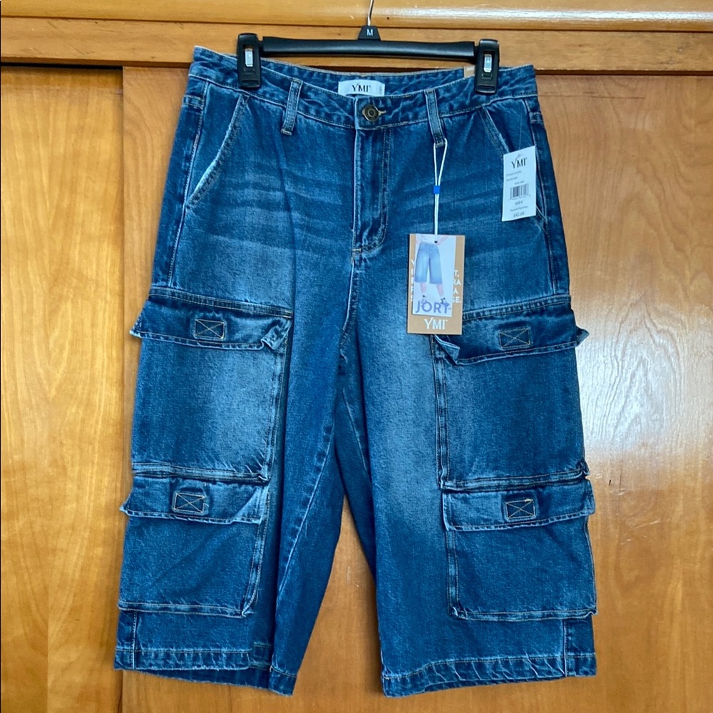 YMI Women Blue Cargo Jort Shorts